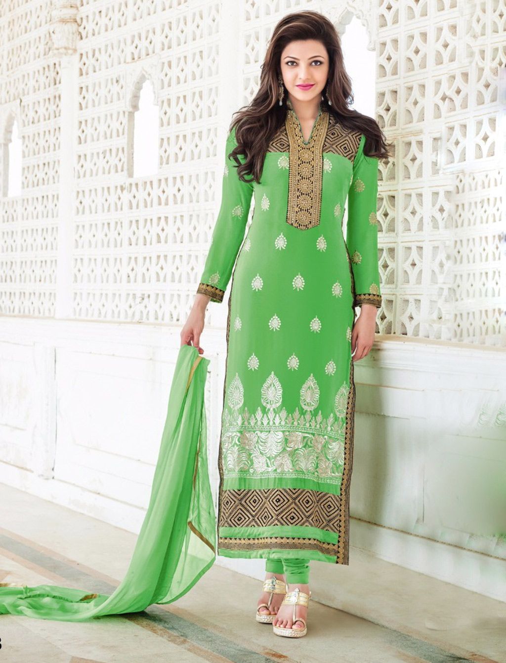 Kajal Aggarwal Green Georgette Pakistani Style Suit 57954 Fashion Dresses Dresses Green Suit