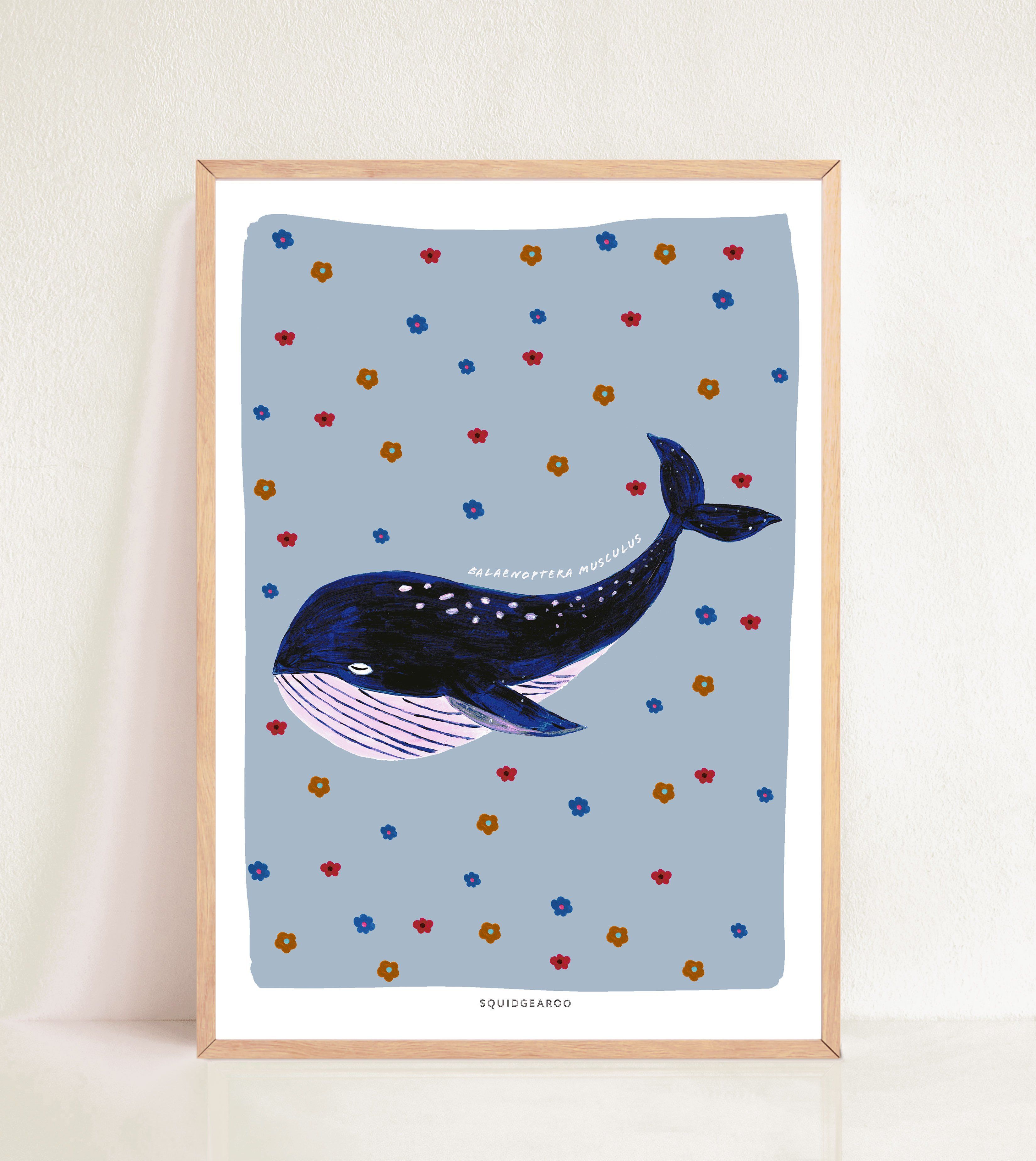 Retro Whale - Muted Blue - A3