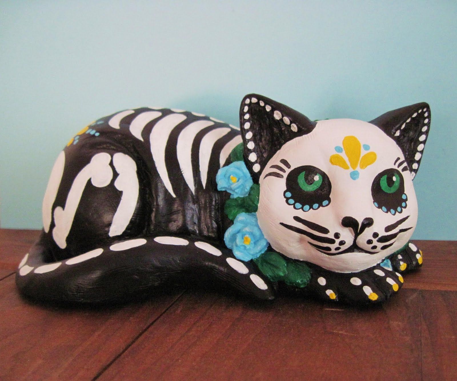 Day of the Dead SKELETON Kitty CAT Statue Altar Figurine Sugar skull