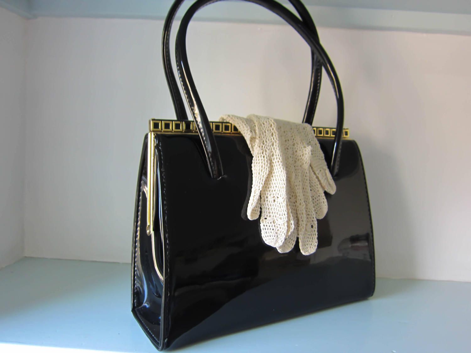 Vintage Black Leather Bag Patent Made In England Vintage Black Leather Bag Patent Made In England 1950s Handbag Metal Framed Purse Rockabilly By