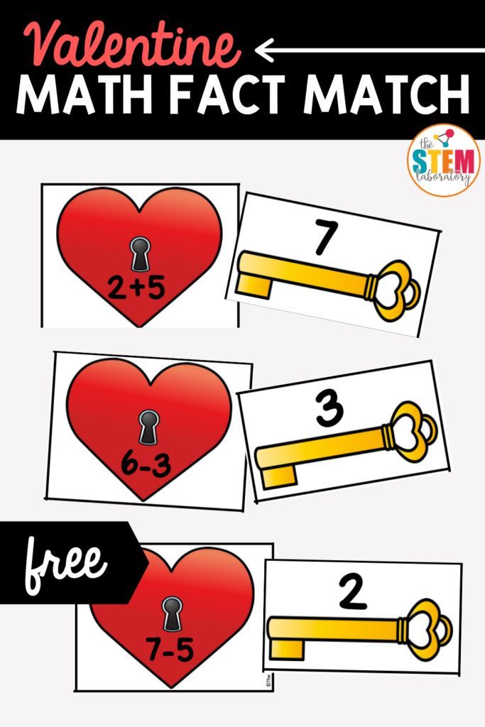 This Valentine math fact match is a great math center or small group activity for kids who are working on addition and subtraction within 10. Kids will love to find the sums of these equations and teachers will love the easy set up! #mathcenters #addition #subtraction Math Literacy, Teaching Math, Math Activities, Math Fact Games, Math Facts, Kindergarten Stem, Subtraction Facts, Valentines Day Activities, Free Math