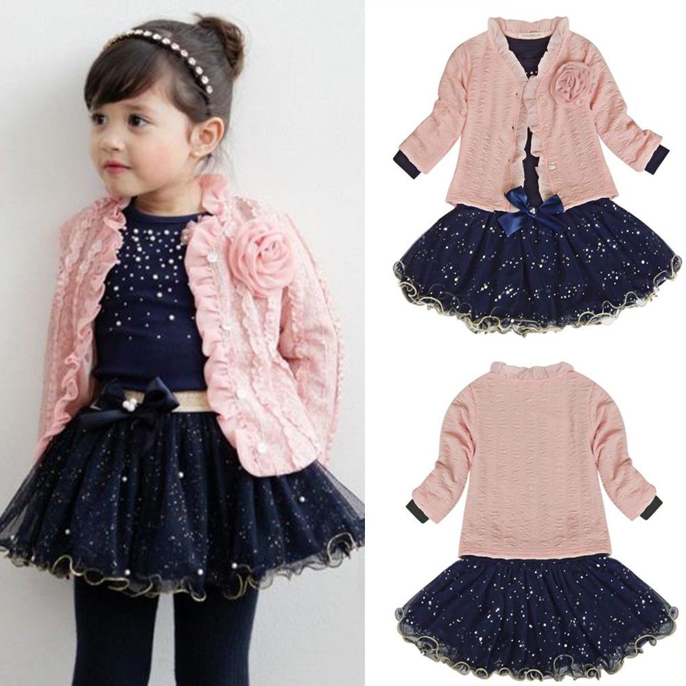Toddler Kids Baby Girls Outfits Clothes T-shirt Tops+Tutu Dress Skirt 3PCS Sets
