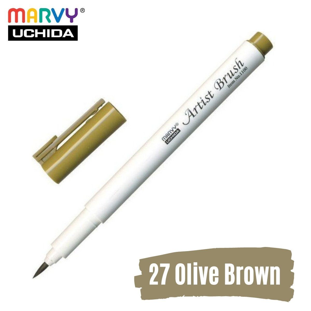 Marvy Artist Brush Pen 1100 Firça Uçlu Kalem 27 Olive Brown Marvy Uchida'nın kaygan ince fırçalı boyama kalemi su bazlı mürekkep içerir. Asit içermez. Zehirli maddeler içermez. Boyama kitabı, kart yapımı ve çeşitli kağıt işçiliği için idealdir. Kendi ürünlerinizi yapmak için 71 parlak renk ve blender marker mevcuttur. Ürün ebatı: Ø 12 x 140 mm Artist Brush, Brush Pen, Olive, Brown, Brown Colors