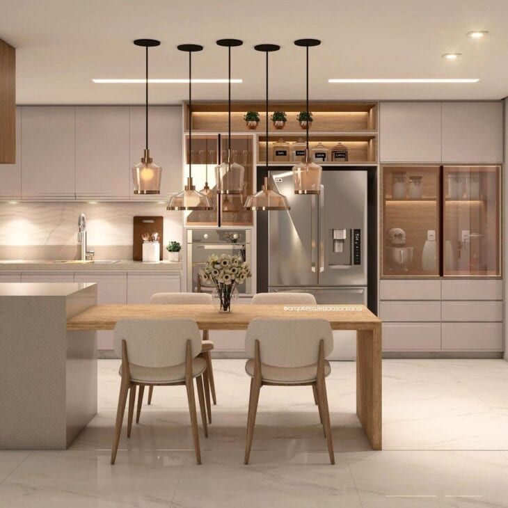 60 fotos de cozinha grande para quem tem espaço de sobra - Tua Casa Modern Kitchen Interiors, Kitchen Interior Design Modern, Kitchen Decor Modern, Home Design Decor, Contemporary Kitchen, Organic Modern Kitchen, Modern Kitchens, Kitchen Ceiling Design, Kitchen Room Design