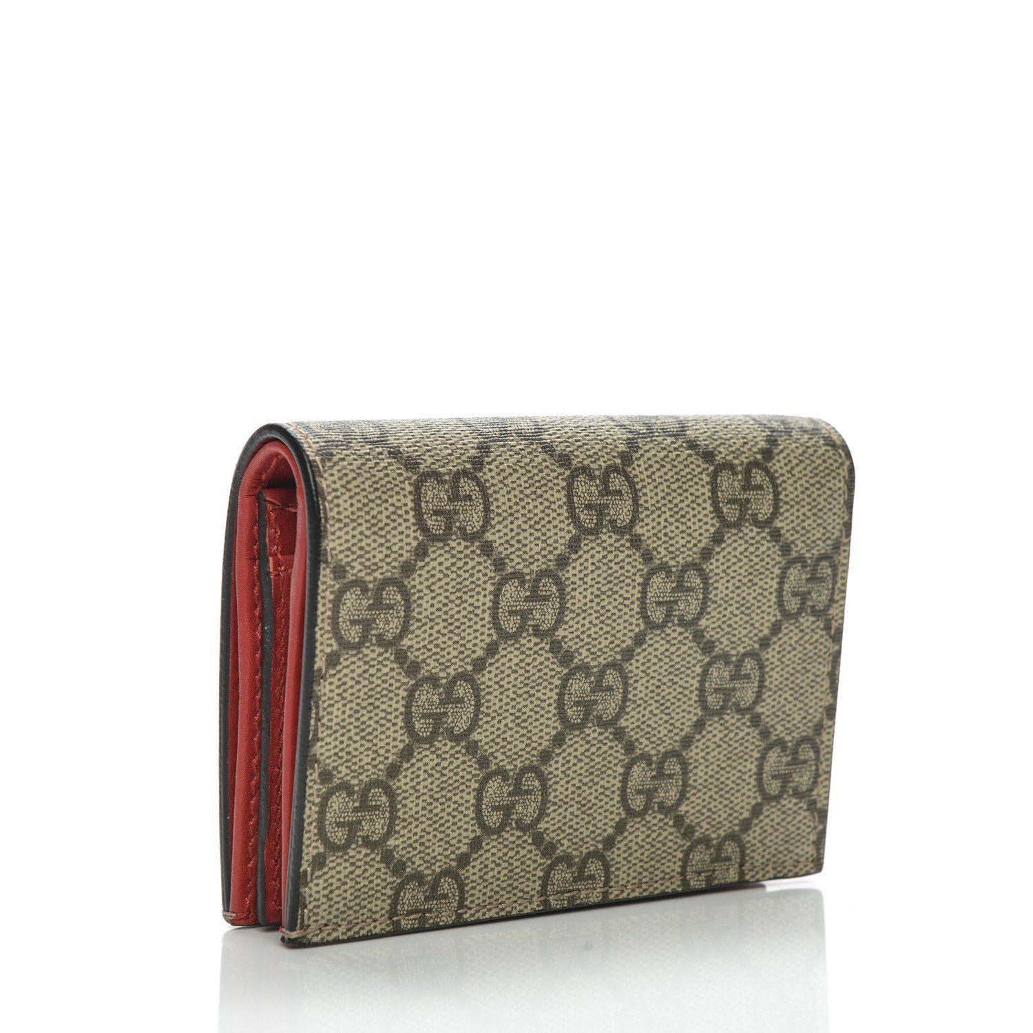 Gucci Gg Supreme Card Case With Cherries In Beige Zip Coin Pouch Classic Gold Small Wallet Gucci Gg Supreme Card Case With