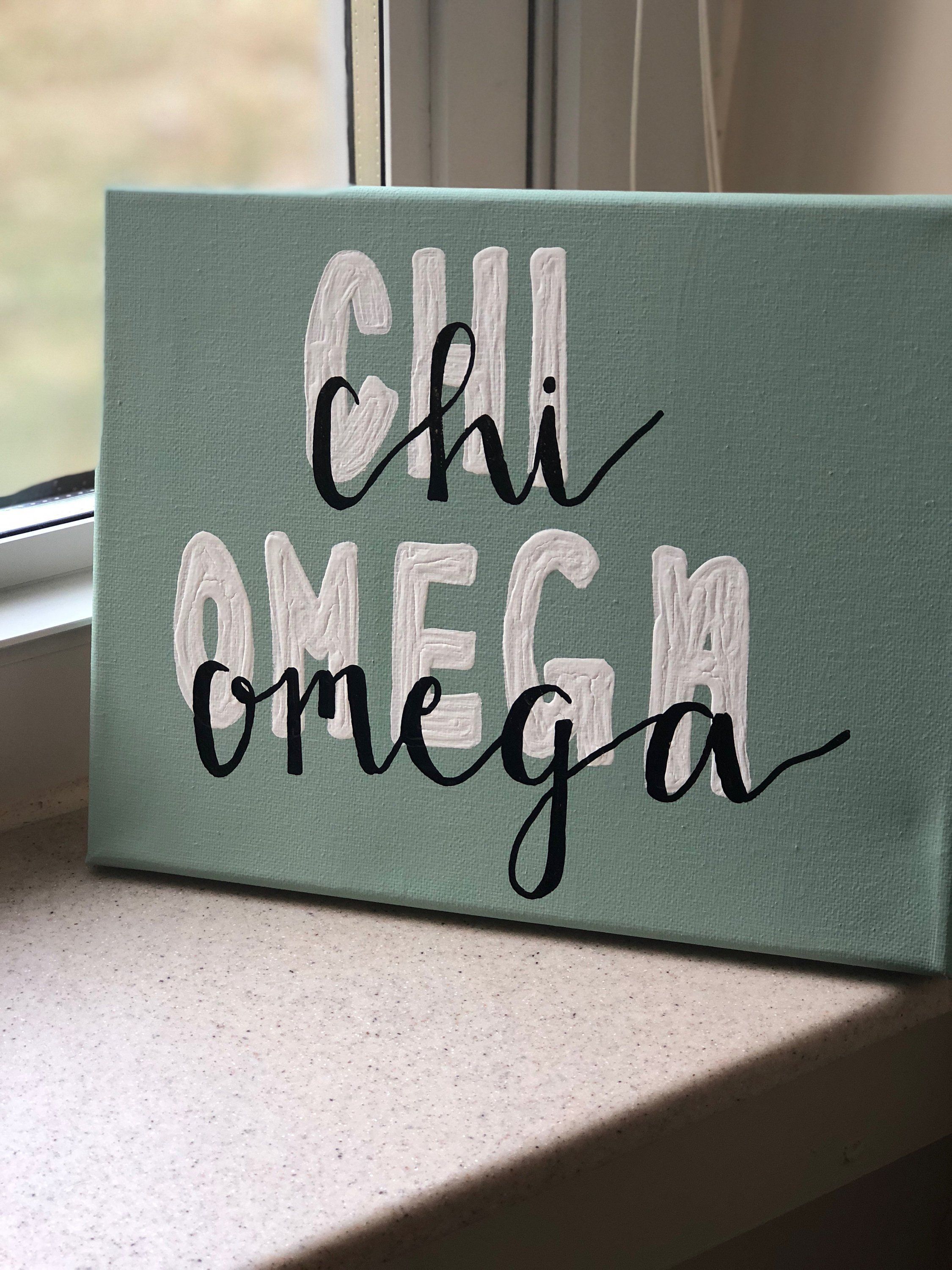Chi Omega Sorority Canvas // Big Little Gifts // Sorority Gifts // Customizable // Calligraphy // Gifts for Her // Painted Canvas Sorority #biglittlecanvas