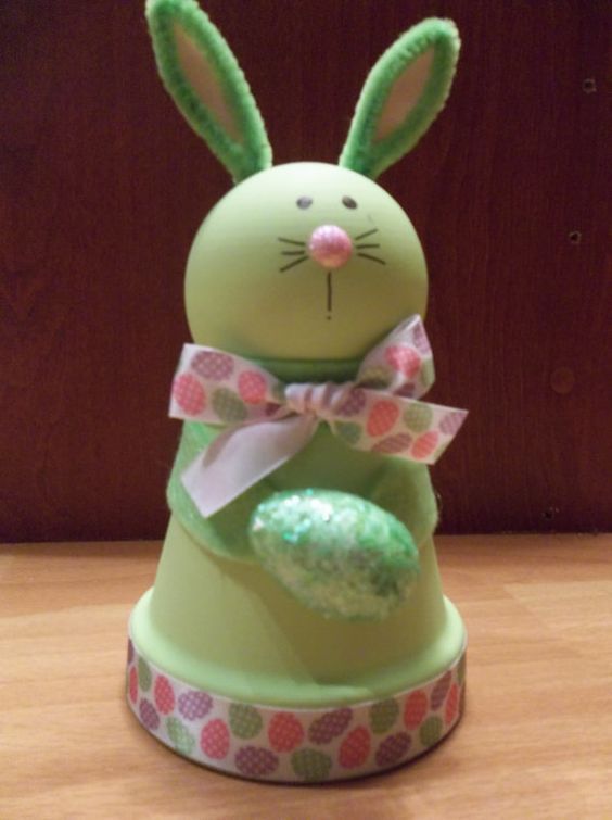 10 Pieces Bunnies Tails in Flower Pots Easter Bunny Rabbit Craft Kits Pom Pom Foam Arts and Crafts Supplies Classroom Activity