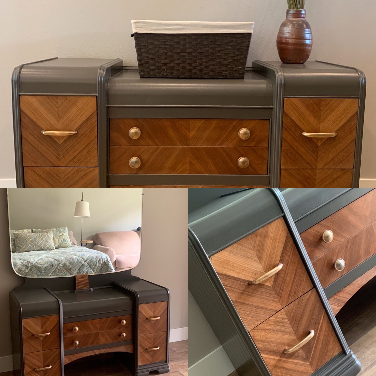 Refinished Wood Veneer Dresser with Benjamin Moore's Dragon Breath Paint