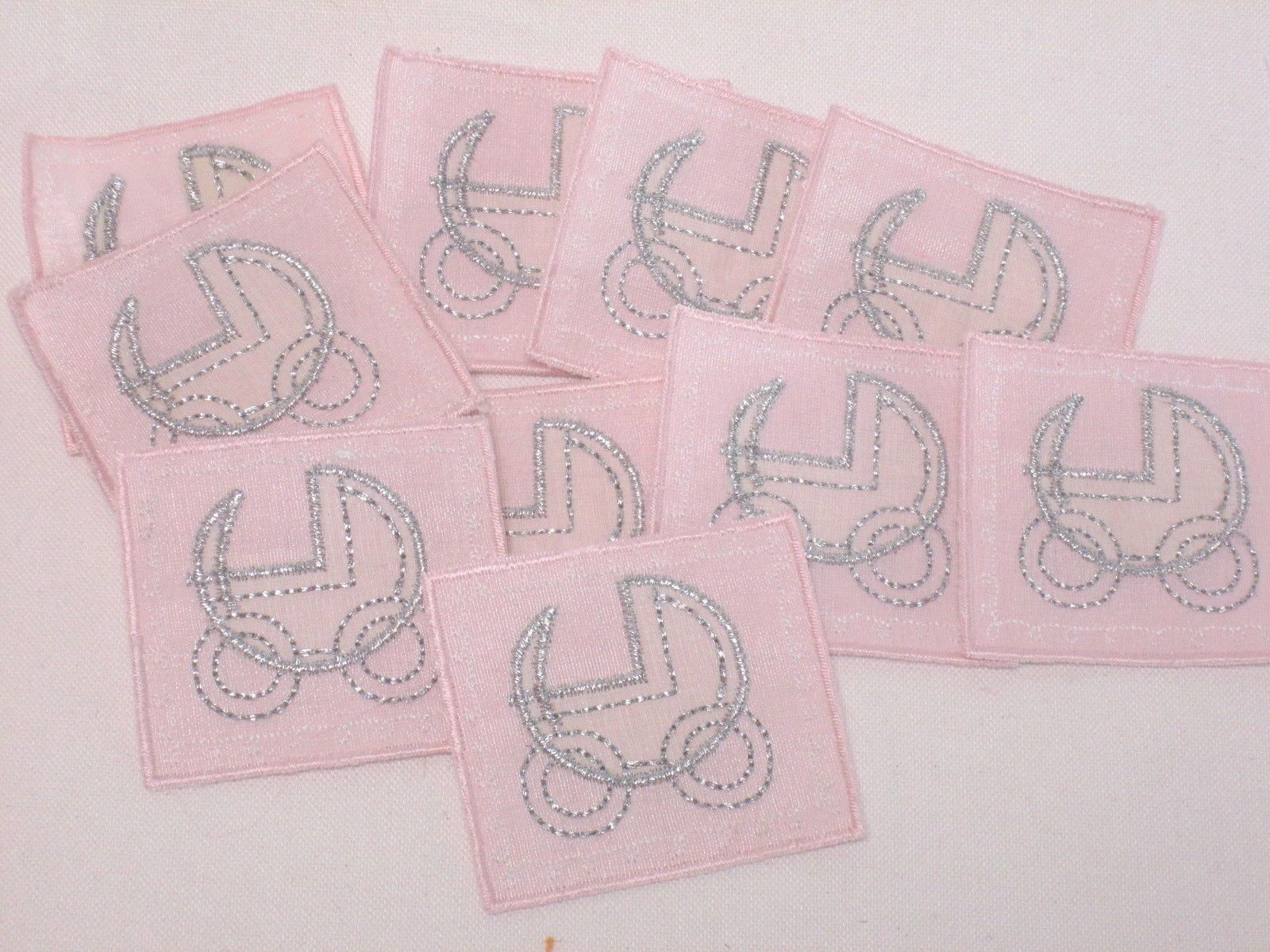 10 X Embroidered Light Pink Baby Pram Card Bag Arts 10 X Embroidered Light Pink Baby Pram Card Bag Arts