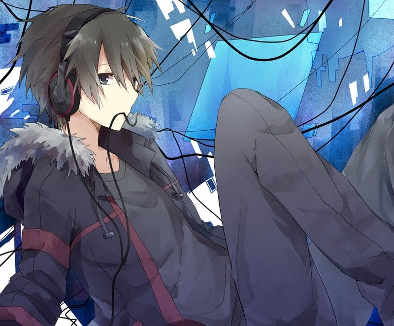 Anime cool boy with headphones