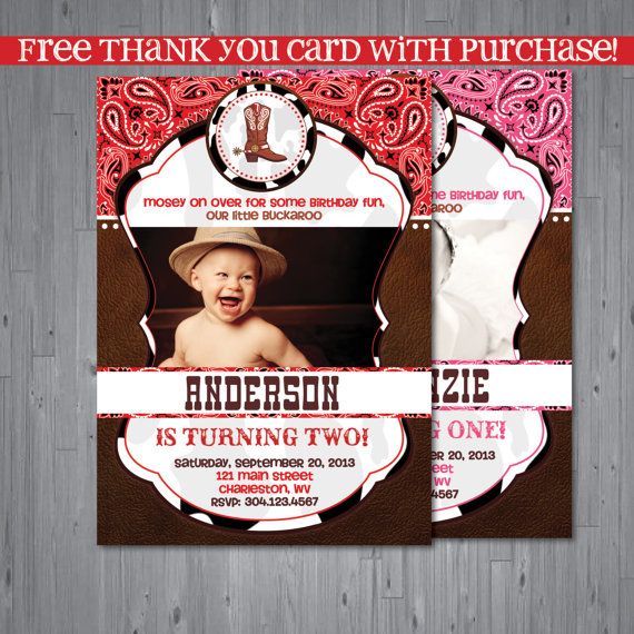 Cowboy Cowgirl Birthday Invitation, first birthday party invitation - invitation card for ist birthday Cowboy Cowgirl Birthday Invitation, first birthday party invitation - invitation card for ist birthday