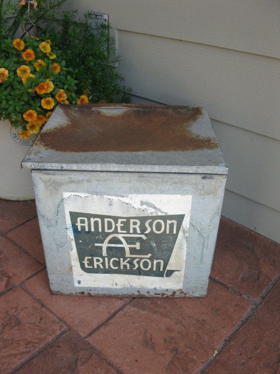 Vintage Milk Box Galvanized Metal Anderson Erickson Porch Etsy Activity Des Moines Iowa Milk Box Madison County Washington