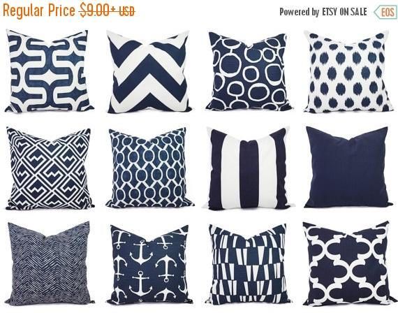 One Navy and White Pillow Covers 16 x cushion cover 16x16,blue pillow cover