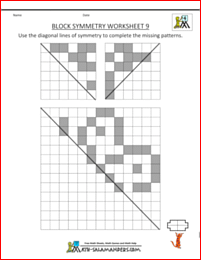 Block Symmetry worksheet 9 with diagonal lines of symmetry
