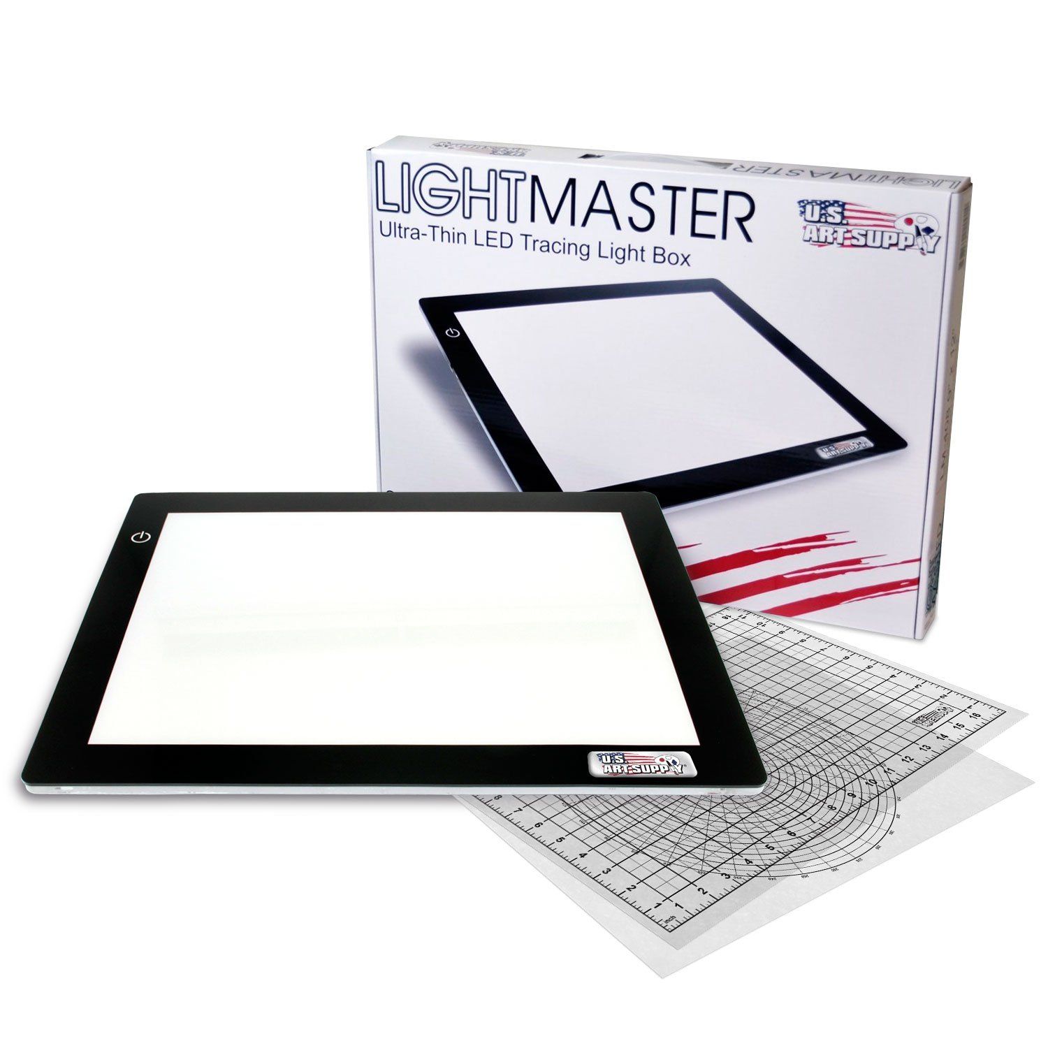 Amazon.com: US ART SUPPLY® Lightmaster® Large 24.3" Diagonal Professional (A3) 12"x17" LED Lightbox Board- 12-Volt Super-Bright Ultra-Thin 3/8" Profile Light Box Pad with 110V AC Power Adapter & Dimmable LED Lamps. Now Includes for FREE: 1 Measuring Overlay Grid & 1 Circle Template/Protractor * 1-Year Warranty* Led Light Box, One Light, Computer Speaker, Speakers, Circle Template, Protractor, Art Tools, Ac Power, Power Adapter