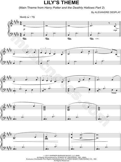 Lily S Theme From Harry Potter And The Deathly Hallows Part 2 Sheet Music Piano Solo In C Minor Download Print Harry Potter Music Piano Sheet Music Harry Potter Song