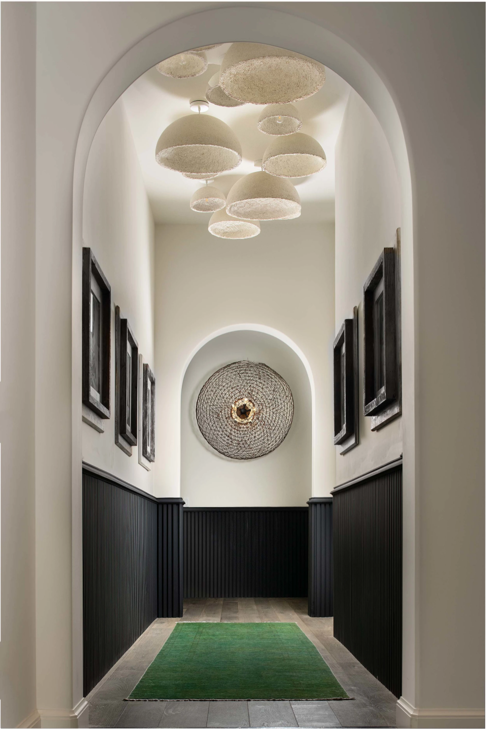 MushLume Hemi Pendants by Danielle Trofe Design seen at Private Residence, Saint Simons Island | Wescover Interior Design Your Home, House Interior, Hotel Corridor, Apartment Corridor, Apartment Lobby, Hotel Hallway, Corridor Design, Foyer Design, Lobby Design