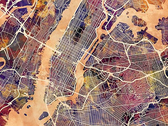 a watercolour street map of manhattan new york city also buy this artwork on wall prints apparel phone cases and more