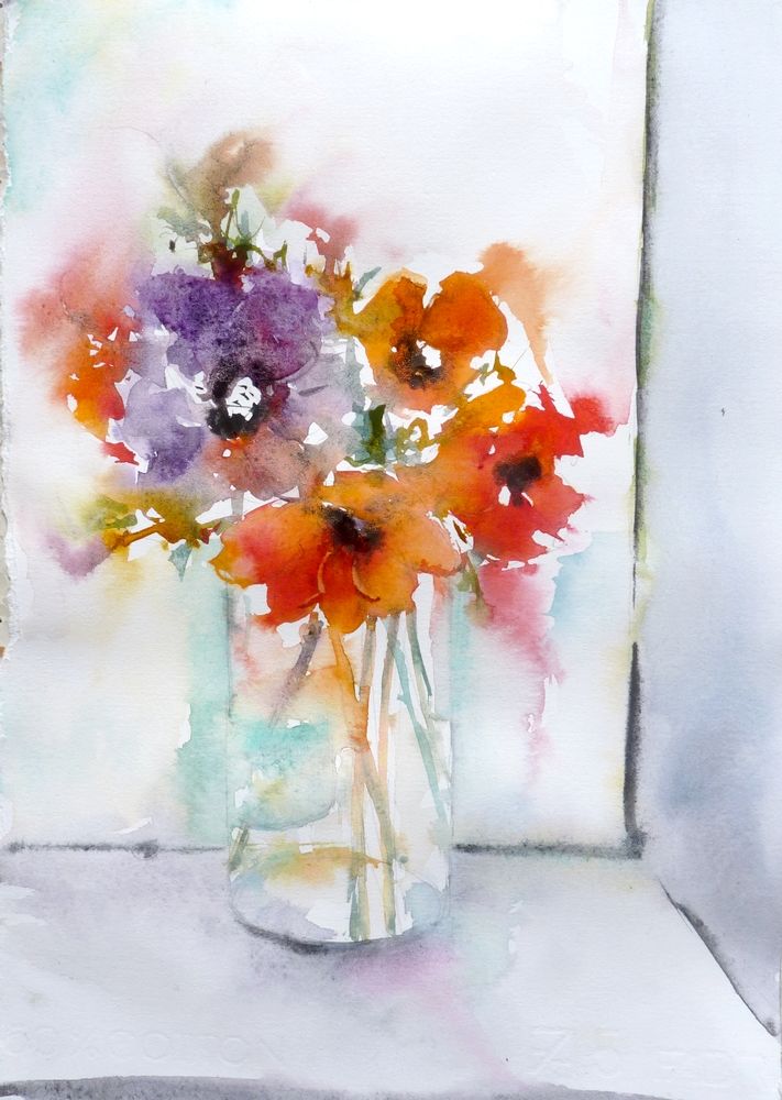 Aquarelle Originale Iris Violet Des Jardins Peinture Fleur
