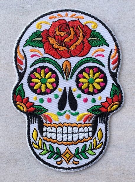 SUGAR SKULL PATCH iron-on embroidered DIA DE LOS MUERTOS CALAVERA DAY OF DEAD