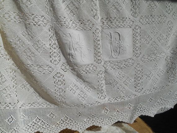 French vintage cover white crochet for baby bed french vintage brocante fran\u00e7aise