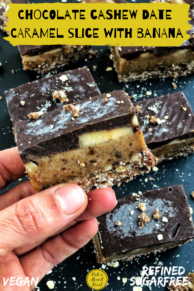 Chocolate Cashew Date Caramel Slice With Banana Vegan Gf Chocolate Cashew Date Caramel Slice With Banana Vegan Gf