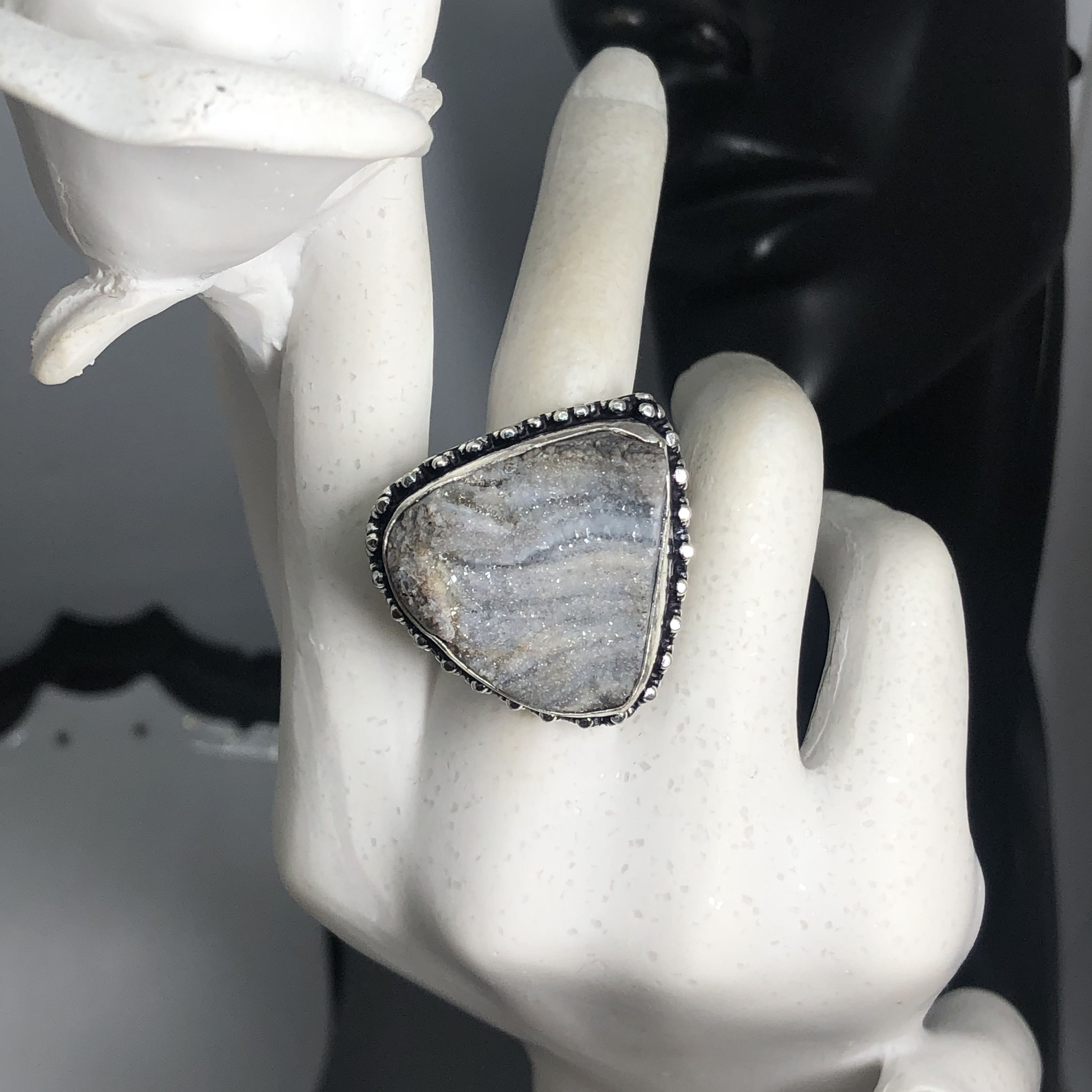 Labradorita hecha a mano joyería de plata esterlina 925 Anillo de piedra de cinco