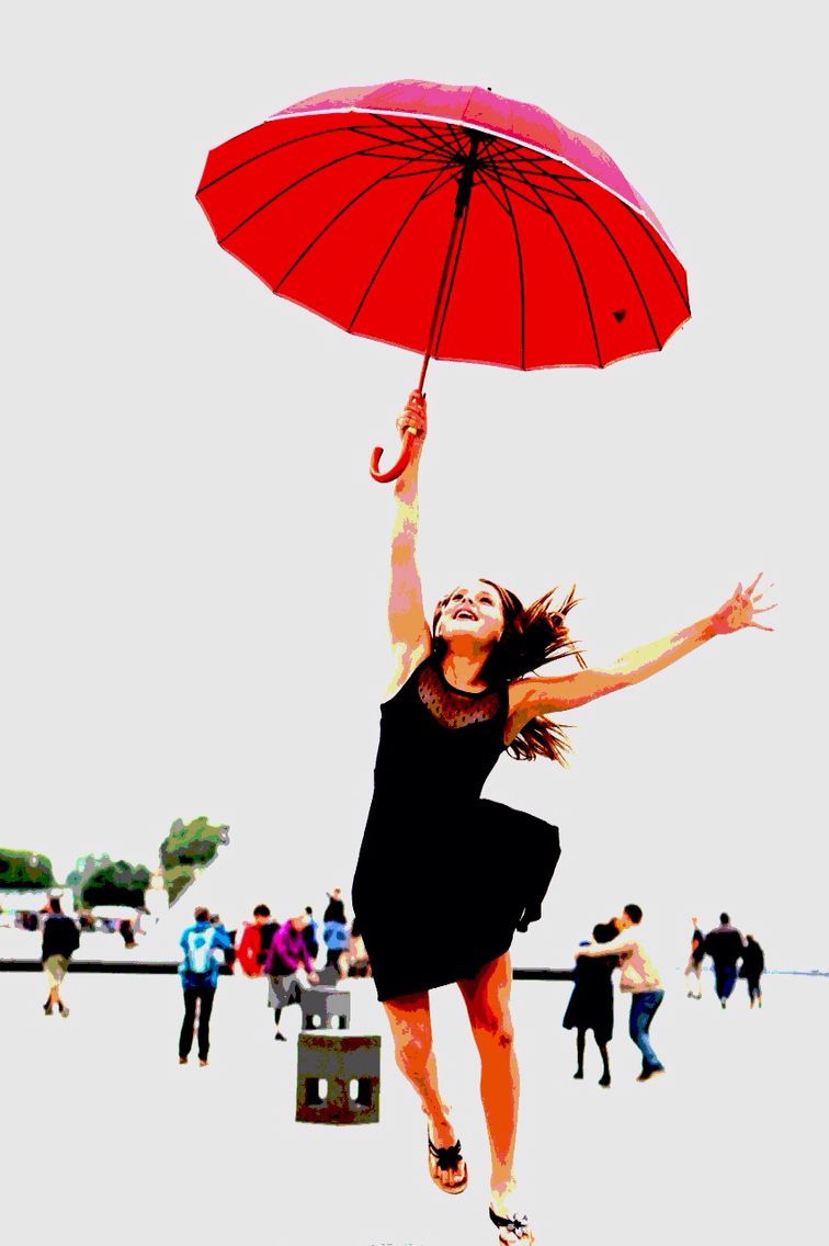 Pop Art Photography Of A Girl With A Red Umbrella At The Louvre In pop-art-photography-of-a-girl-with-a-red-umbrella-at-the-louvre-in