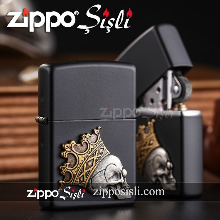 Zippo Cakmak Krali Kafatasi Siyah Zippo Sisli Kafataslari Full House Urunler