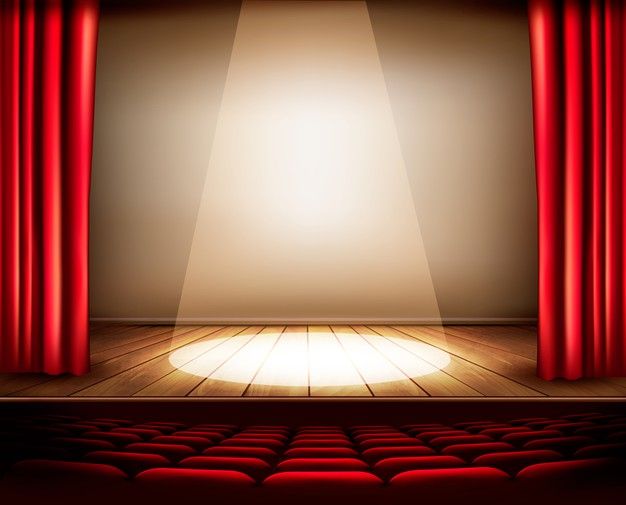 A theater stage with a red curtain, seat... | Premium Vector #Freepik #vector #background #frame #wood #border Stage Curtains, Red Curtains, Stage Background, Vector Background, Propaganda Vintage, Gradient Mesh, Web Design, Easy Fonts, Theatre Stage