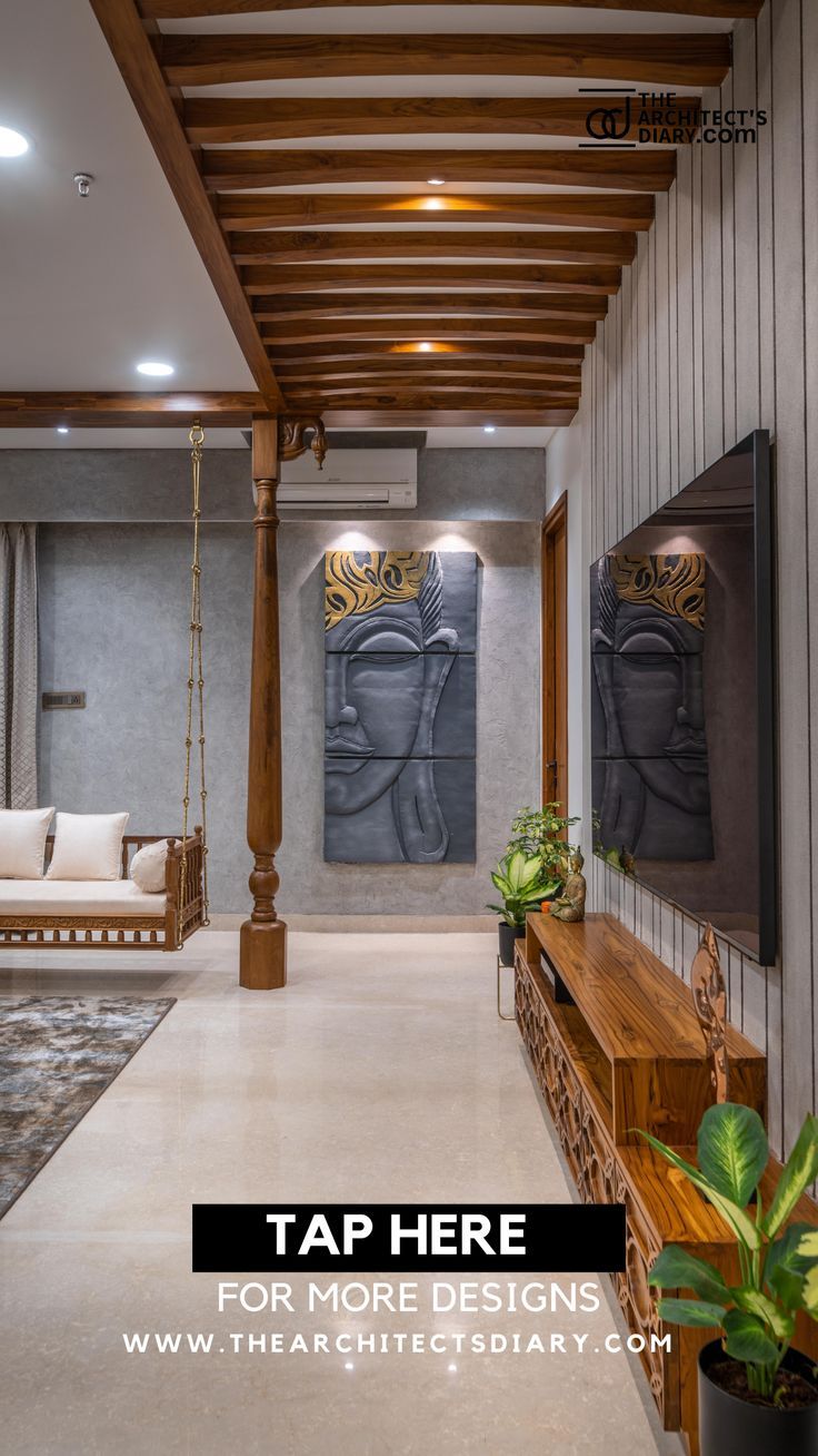 This is a throwback to “INDIAN ROOTS” with dramatized traditional materials in a contemporary way. Each space has been given its own essence from the natural elements- Earth, Water, Fire, Air and the limitless Aether. This Traditional interior design is exactly what it sounds like: a traditional, warm, soothing, and familiar home décor style steeped in the customs of the past but not limited to any one historical period Indian Home Design, Indian Home Interior, Indian Interiors, Indian Bedroom Design, Indian Room Decor, Living Room Decor Traditional, Traditional Interior, Contemporary Interior Design, Traditional Contemporary Home