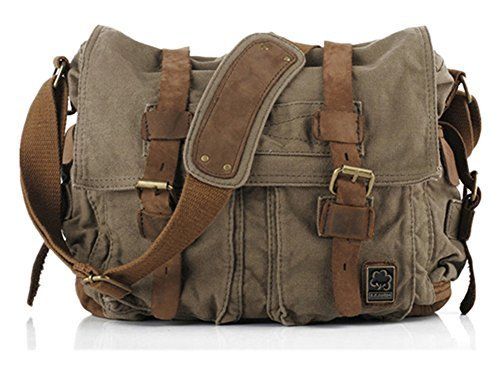 Sechunk Vintage Military Leather Canvas Laptop Bag Messenger Bags Medium Cool Messenger Bags, Canvas Messenger Bag, Canvas Crossbody Bag, Leather Messenger Bag, Military Messenger Bag, Vintage Messenger Bag, Purse Crossbody, Canvas Laptop Bag, Canvas Bag