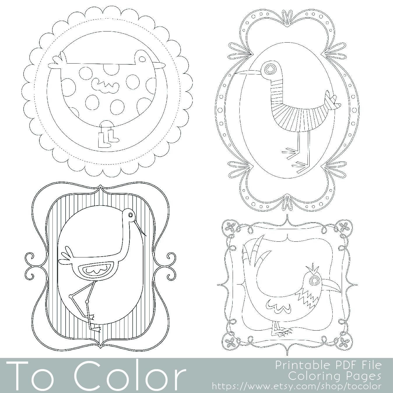 Here Are 4 Whimsical Bird Coloring Pages Designed To Fit On The Front Of A Greeting