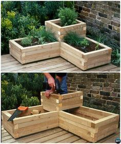 DIY Ecke Holz Pflanzer angehoben Gartenbett -20 DIY angehoben Gartenbett Ideen ....