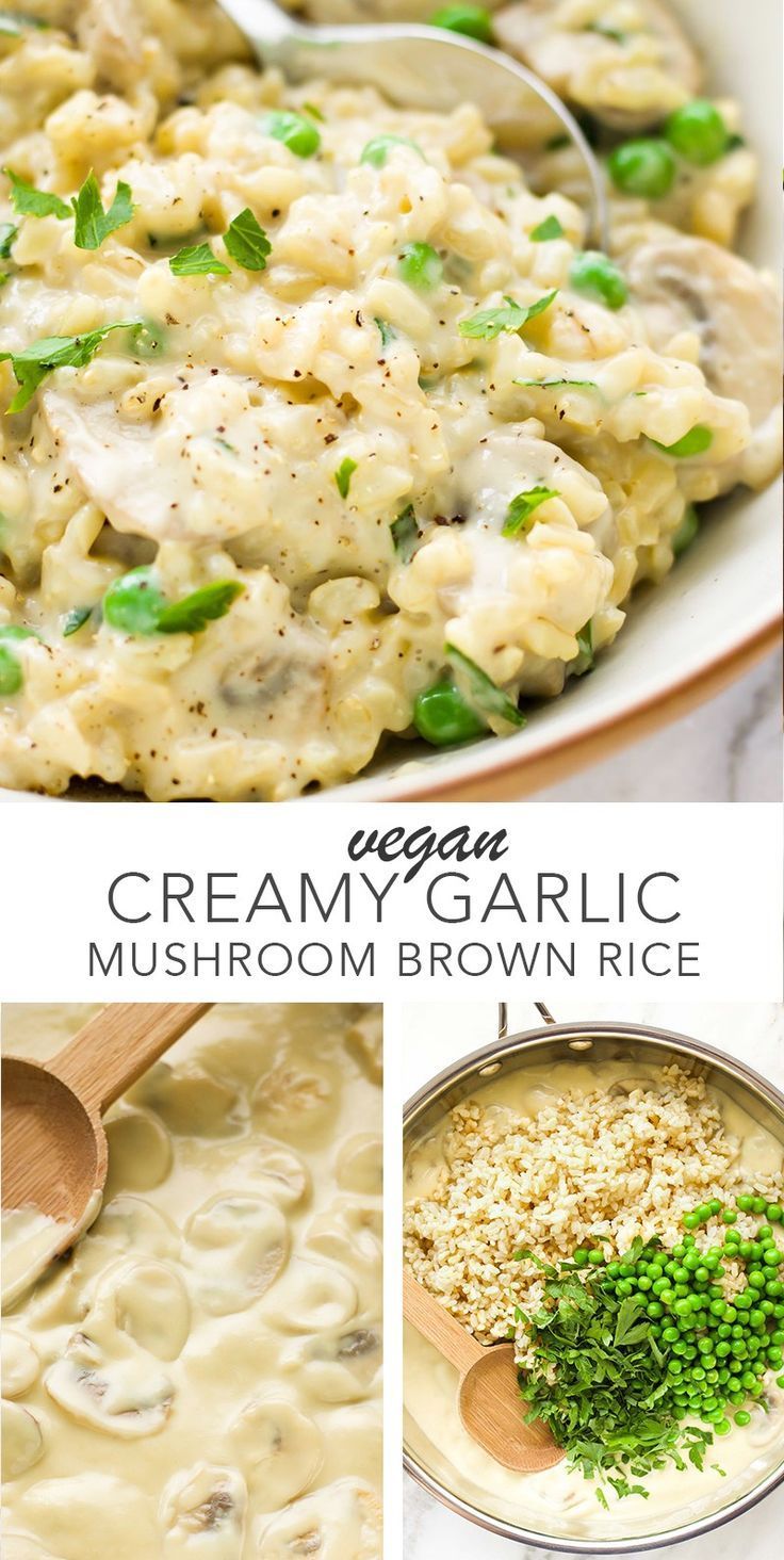 Creamy Vegan Garlic Mushroom Brown Rice - Amy Le Creations