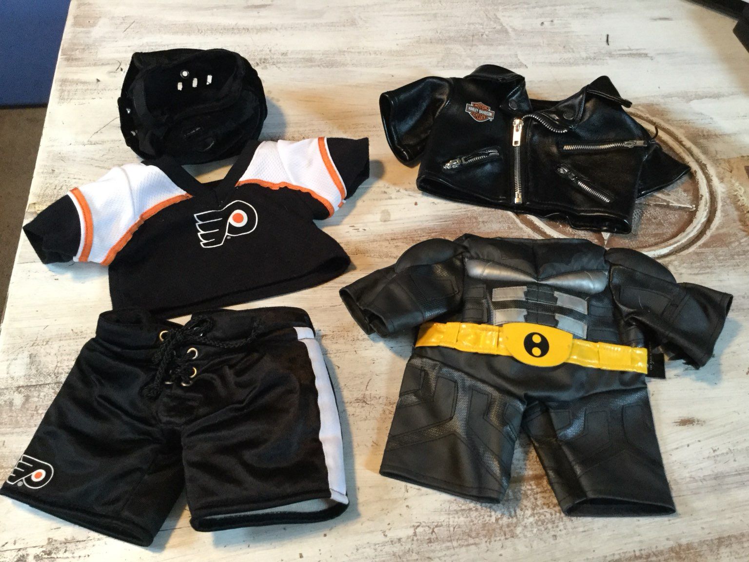 build a bear clothes lot includes harley davidson jacket philadelphia flyers shorts