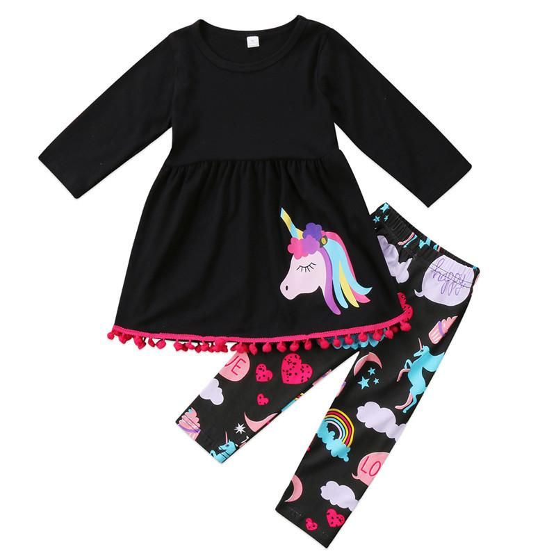 Kids Baby Girls Autumn Outfits Unicorn Tracksuit Clothes T-shirt Tops+Pants 2PCS
