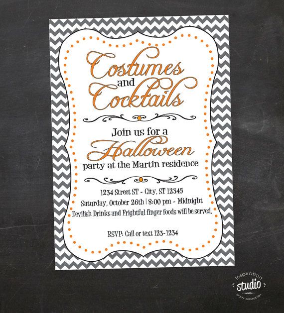 costumes and cocktails halloween party adult halloween party custom printable invitations