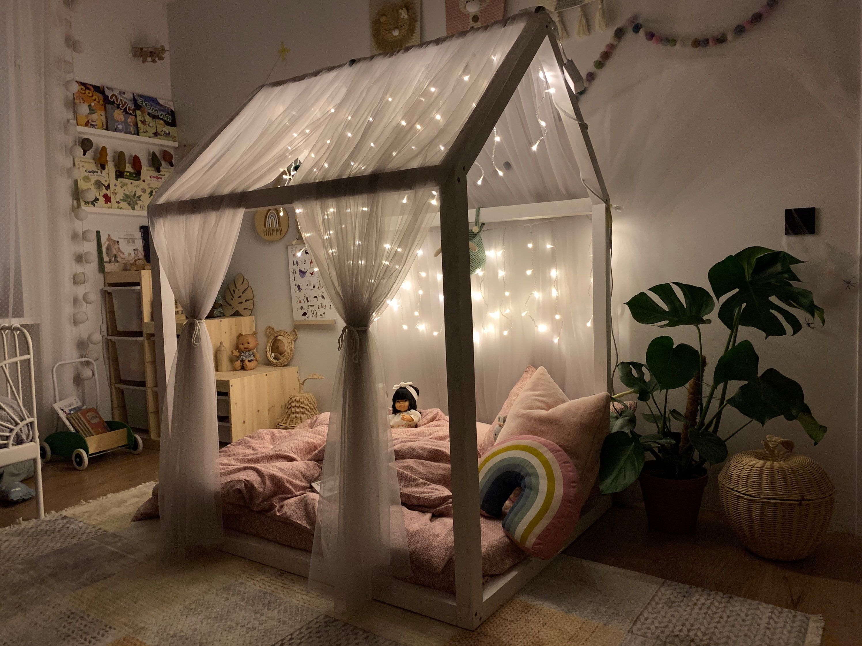 Canopy for baby room The price is for a set of curtains of 2 PIECES❗️ You can split into 2 separate curtains, or combine 2 pieces into one fluffy curtain. Garland( light) is NOT included in the price❗️ if you need a custom size, write to me☀️ ✂️ Materials: ▷ 100% hypoallergenic tulle fabric 🧺 Care ▷ The canopy is easily removed and washed in a washing machine. ▷ wash in a washing machine in delicate mode (30℃). ✈️ Delivery time (approximate dates): 📍10-35 days ❗️Delivery times are approximate❗ Bed For Girls Room, Little Girl Rooms, Girls Bedroom, 5 Year Old Girl Bedroom, Dark Bedroom, Modern Bedroom, Toddler House Bed, Toddler Bedrooms, Toddler Canopy Bed