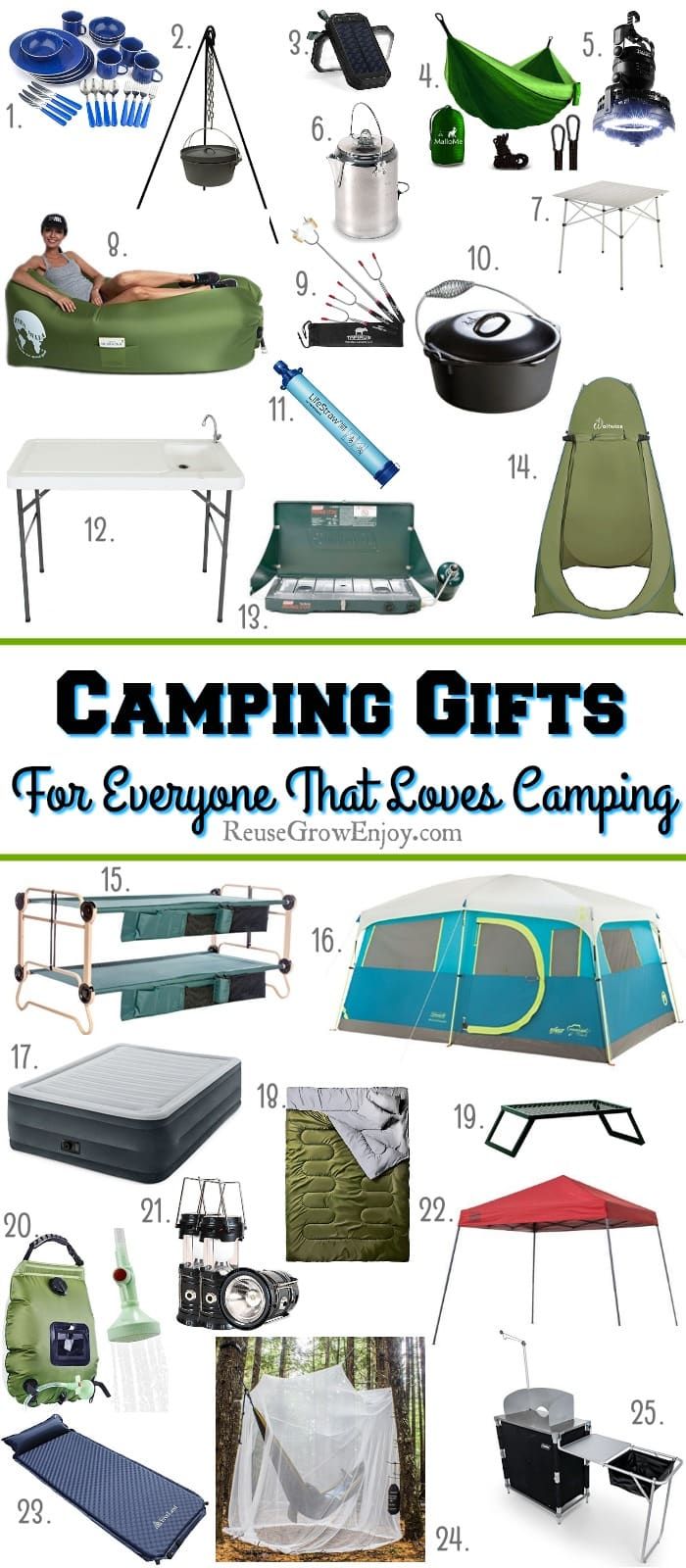 If you are looking for gift ideas for ones who love camping, I got you covered. Check out this list of 25 top camping gifts for everyone that loves camping! Rving Ideas Rv Camping, Top Camping, Camping Hacks Diy, Camping Needs, Easy Camping, Camping Guide, Camping Supplies, Camping Gifts, Camping Essentials
