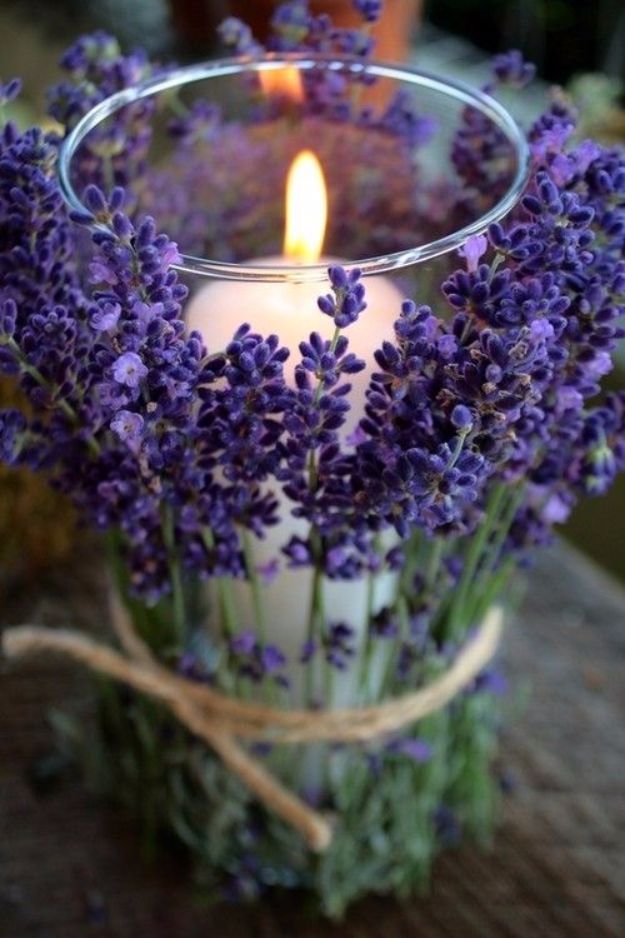 DIY Ideas for Candles - Wrap Lavender Around Candles - Cute, Cheap and Creative Ways to Decorate With Candles - Votives and Candle Holders Make Some Of Our Favorite Home Decor Ideas and Homemade Do It Yourself Gifts - Give One of These Inexpensive Ideas to Mom, Dad and Friends - Easy Dollar Store Crafts With Candle http://diyjoy.com/diy-ideas-candles Lavender Wedding, Purple Wedding, Trendy Wedding, Wedding Flowers, Wedding Simple, Wedding Rustic, Diy Flowers, Fall Wedding, Perfect Wedding