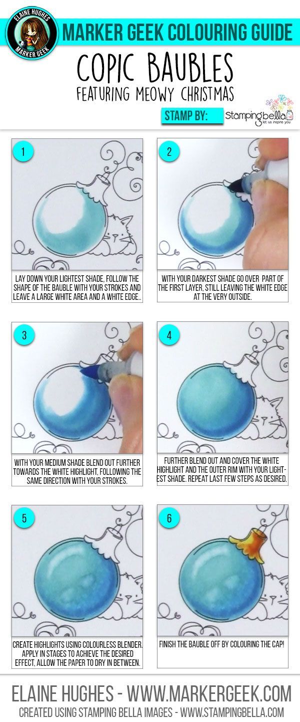 Copic Colouring Christmas Baubles w/ step by step and video