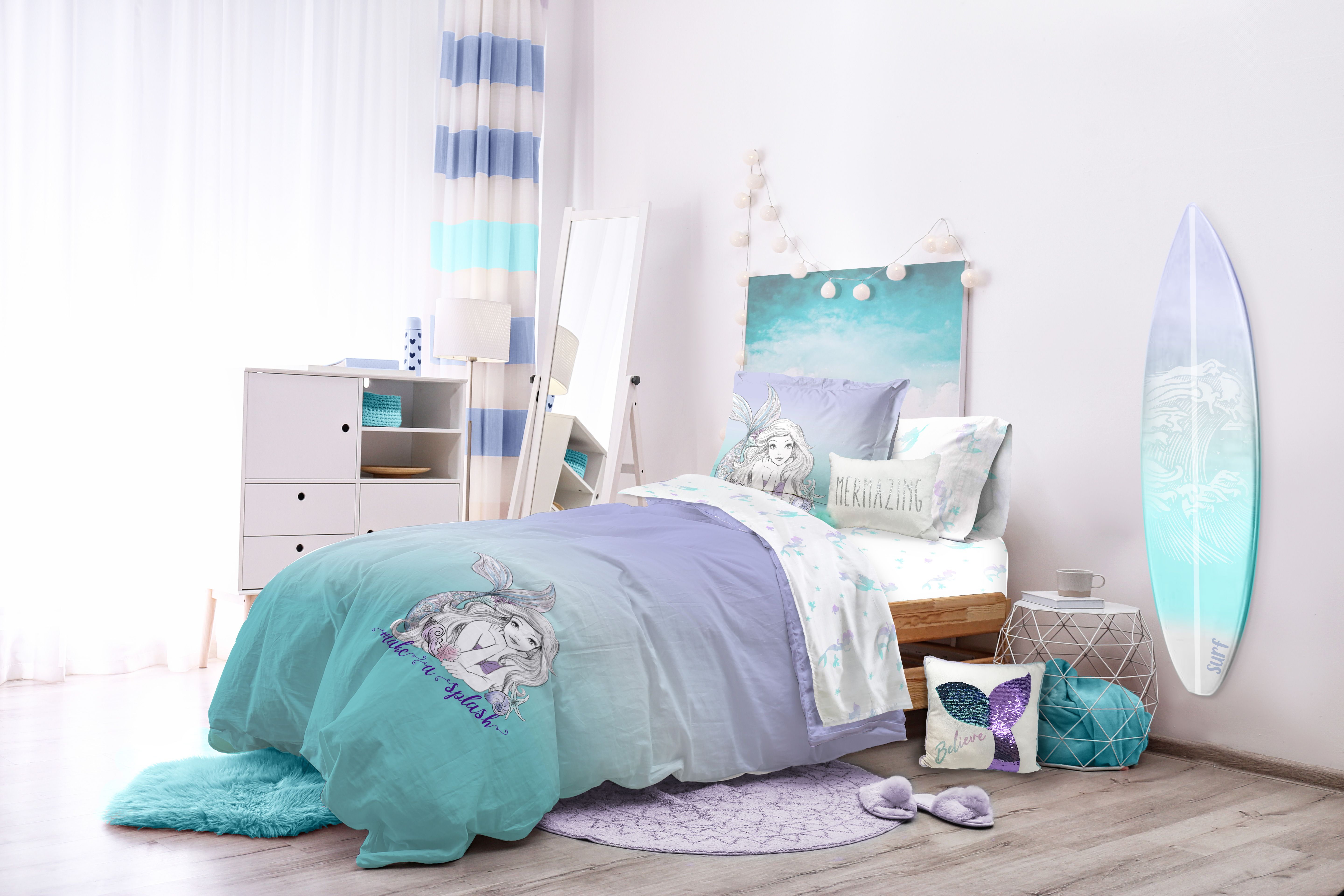 The Little Mermaid 5 Piece Kids Novelty Twin Bed in a Bag 100 Microfiber Teal Walmart