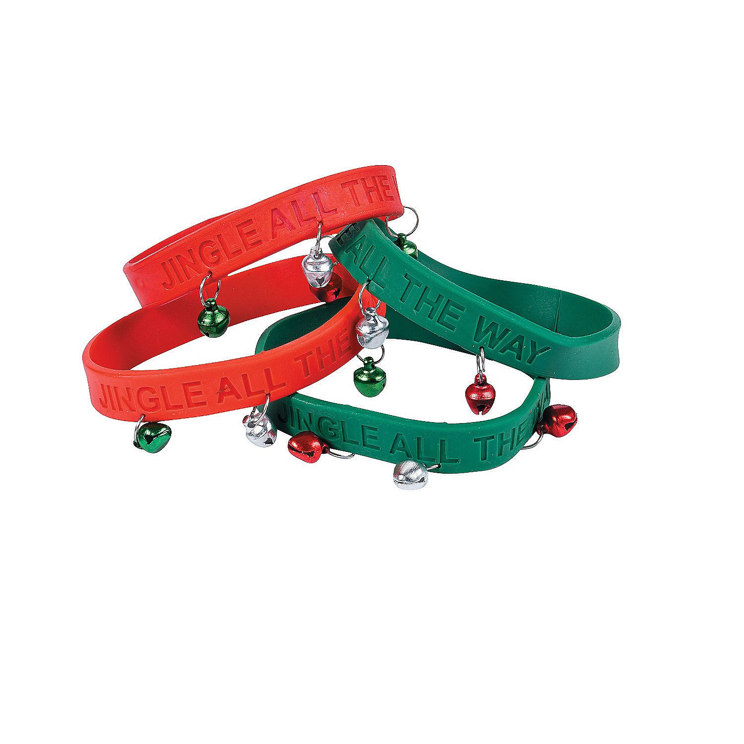 Christmas /"Jingle All The Way/" Rubber Wristband Bracelets with Bells Pack of 6