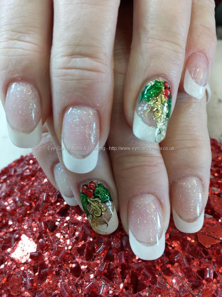 White Tips With Christmas Holly Nail Art Hair Makeup 3 White Tips With Christmas Holly Nail Art