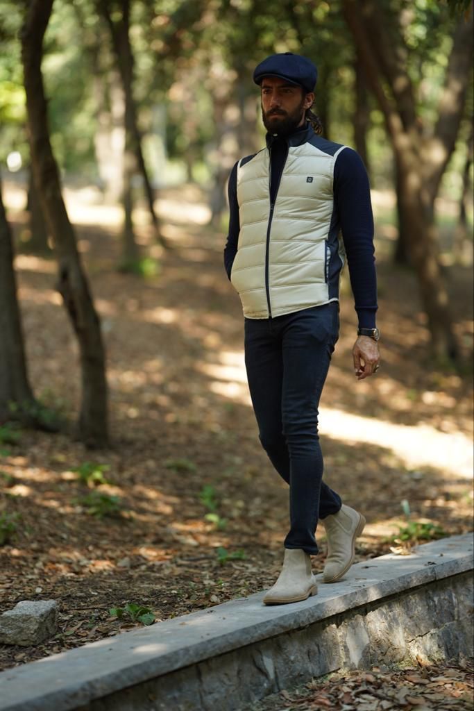 GentWith Akron Slim Fit Men’s Zippered Puffer Vest - Beige Zipper Vest, Thread, Men Closet, Down Vest, Puffer Vest, Beige, Slim Fit Men, Fall Winter, Autumn