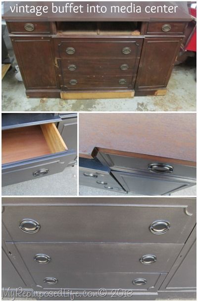 Old buffet turned into a media center Furniture Fix, Repurposed Furniture, Home Decor Furniture, Furniture Projects, Furniture Makeover, Painted Furniture, Redoing Furniture, Diy Projects, Repurposed Dresser