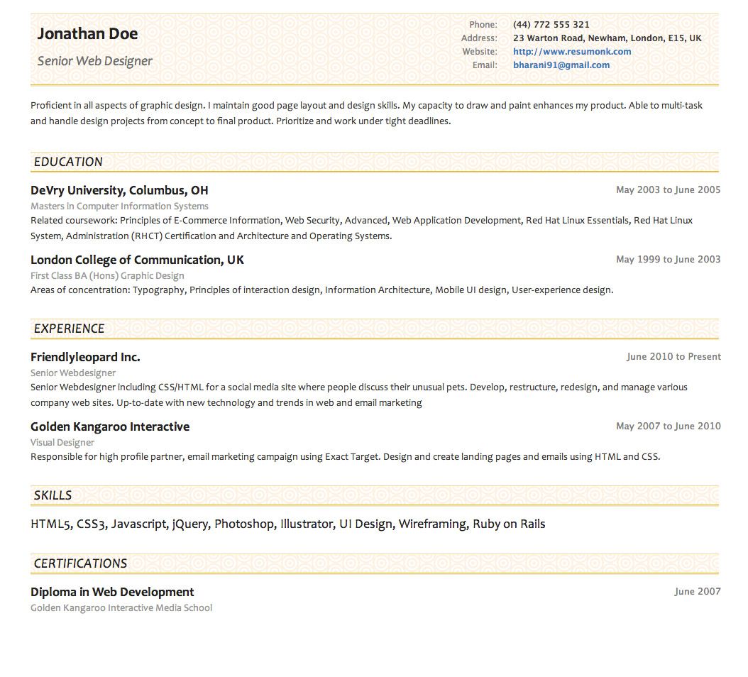concise resume templates