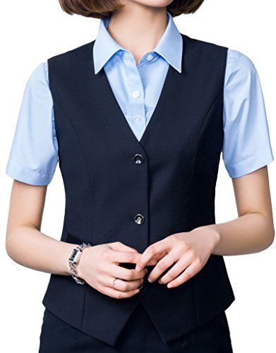 Vocni Womens V-Neck 3 Button Fully Lined Slim Fit Economy Dressy Suit Vest Waistcoat