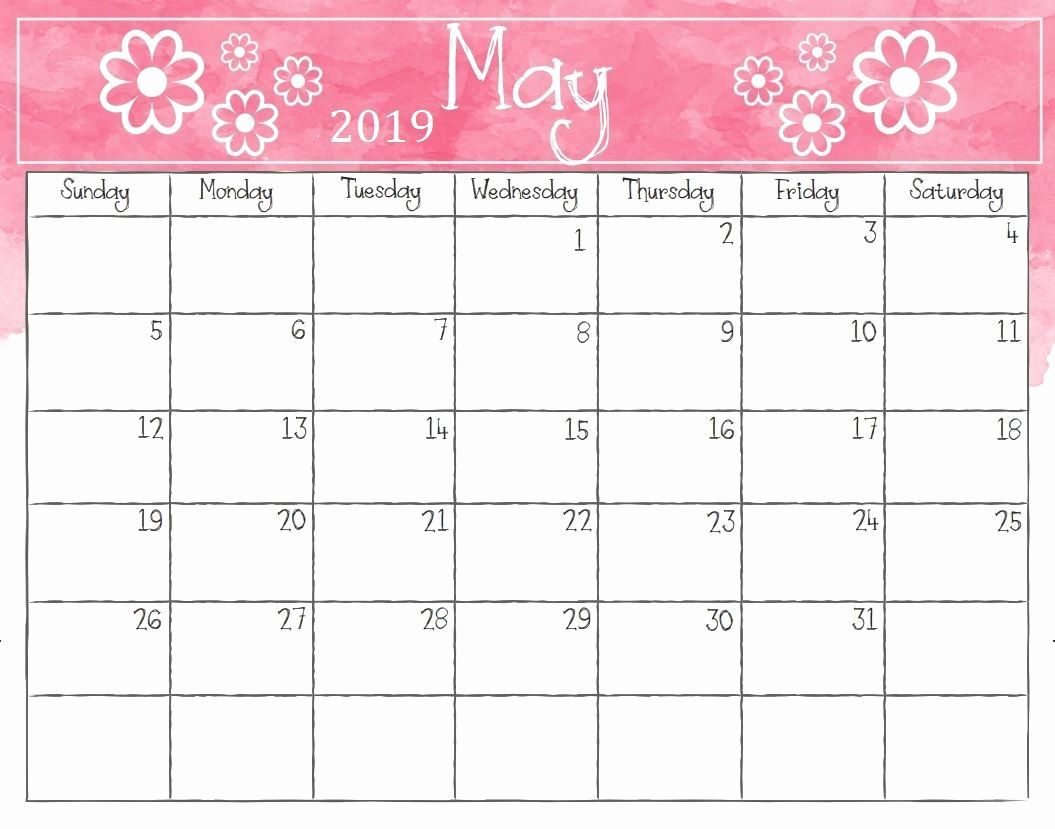 2019 Monthly Calendar Word Elegant May 2019 Weekly Calendar